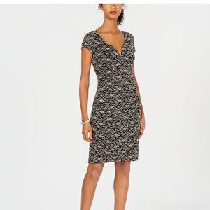 CONNECTED APPARREL SEQUINNED LACE TRIM COCKTAIL DRESS